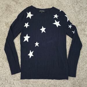 Banana Republic Italian Merino Wool Star Sweater Navy Blue Sz S Soft Cozy Winter